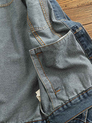 コーデュロイ襟パッチワークデニムジャケット