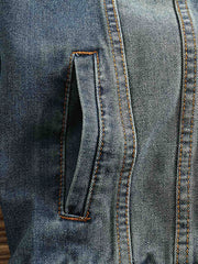 コーデュロイ襟パッチワークデニムジャケット