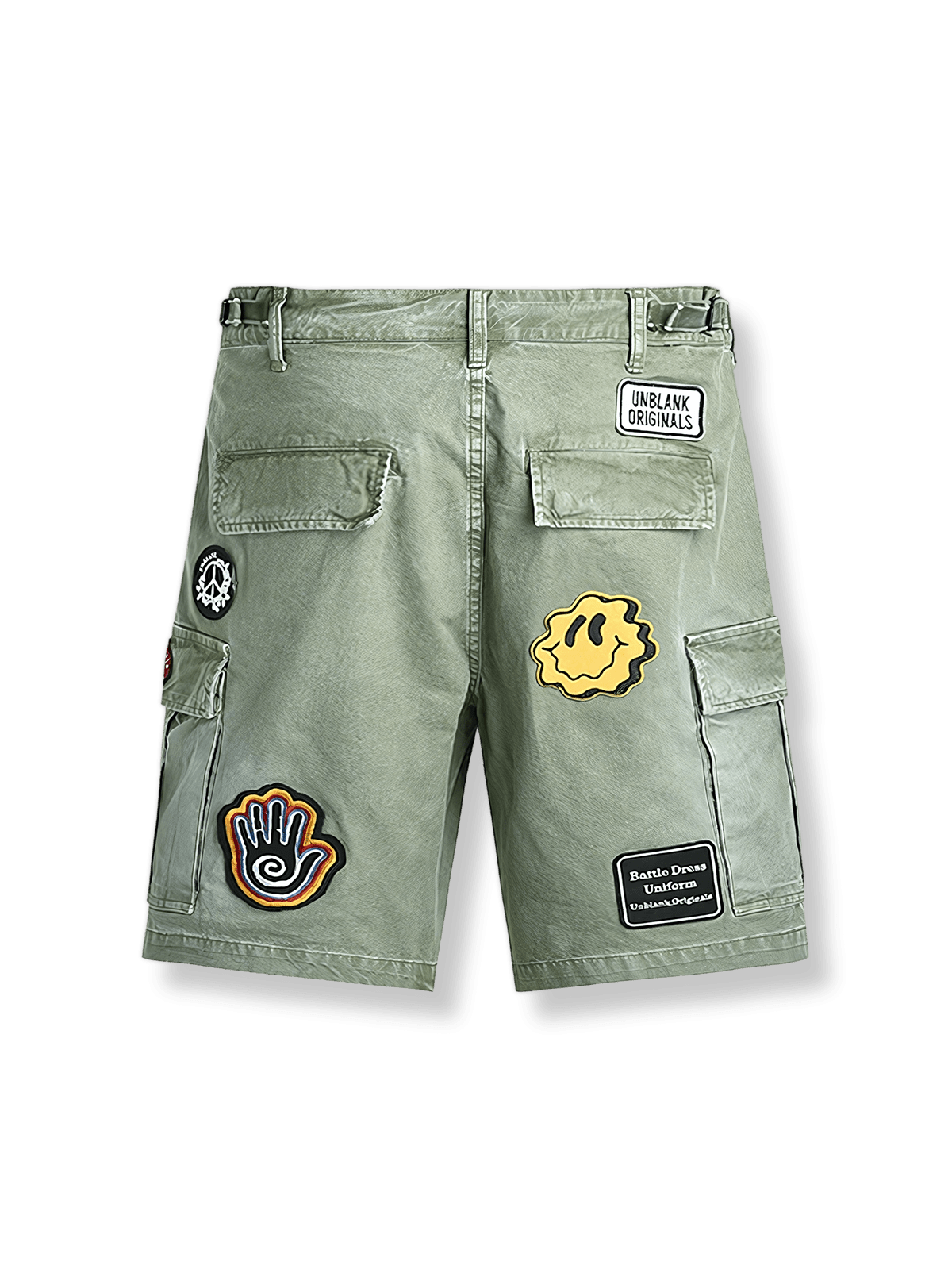 ウォッシュドエンブロイダリーバッジカーゴショーツ全体図