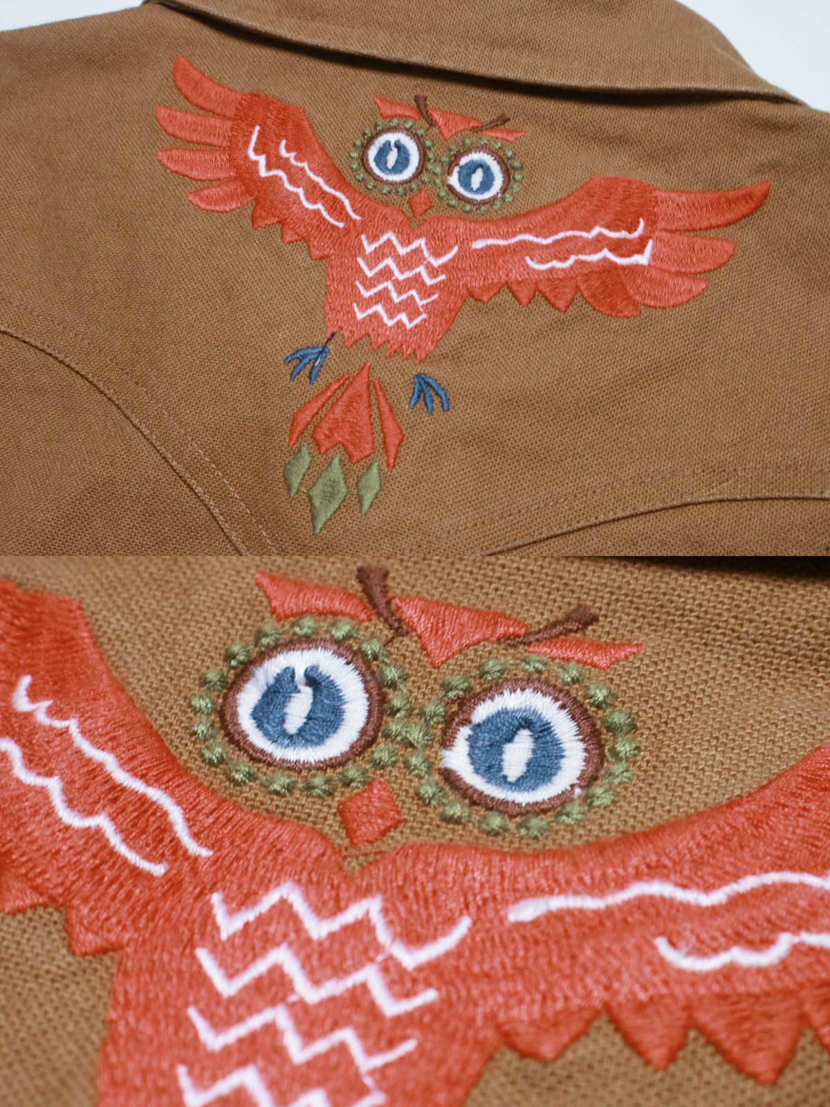 コットン刺繍と金属製ボタンのディテール特写