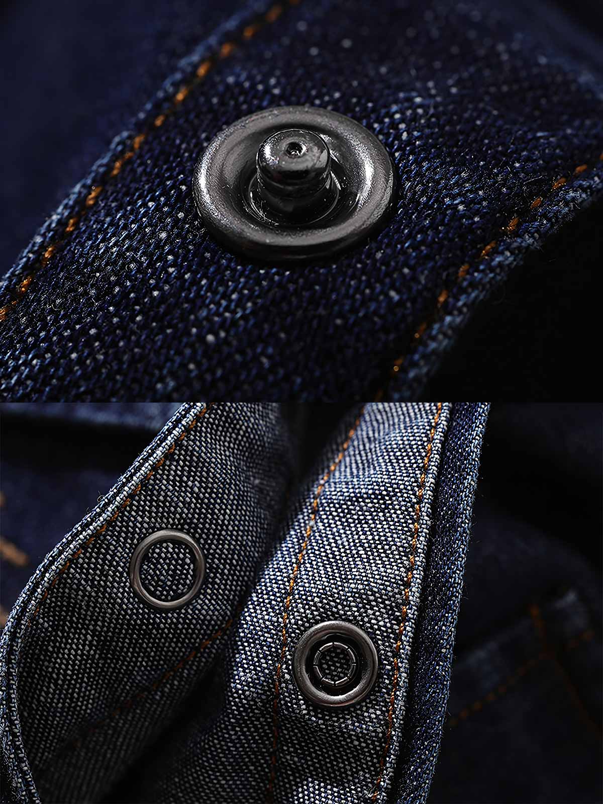 製品画像: ウェスタン風 パールスナップ ウォッシュドデニムシャツの正面画像。クラシックなデザインとヴィンテージ感が際立つデニムシャツ。
詳細画像: パールスナップとアーチ型ポケットのディテール特写。機能性とデザイン性が両立したディテール。