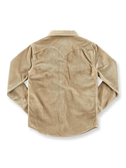 製品画像:アメリカンヴィンテージウエスタン風カウボーイコーデュロイ長袖シャツの正面画像
詳細画像:胸元のロングホーンデザインと袖口の縫製ディテール特写