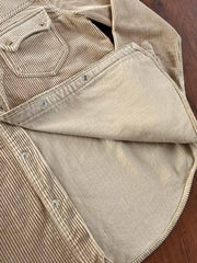 製品画像:アメリカンヴィンテージウエスタン風カウボーイコーデュロイ長袖シャツの正面画像
詳細画像:胸元のロングホーンデザインと袖口の縫製ディテール特写