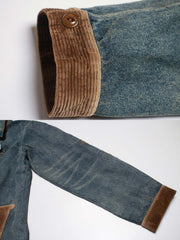 コーデュロイ補強部分と背中のインディアン刺繍のディテール特写