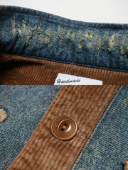 インディアン刺繍 コーデュロイ切替ウォッシュデニムジャケット