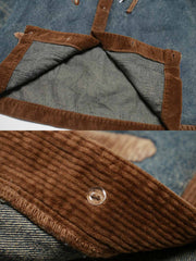 コーデュロイ補強部分と背中のインディアン刺繍のディテール特写