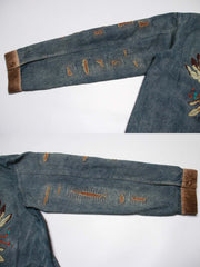 コーデュロイ補強部分と背中のインディアン刺繍のディテール特写