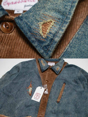 コーデュロイ補強部分と背中のインディアン刺繍のディテール特写