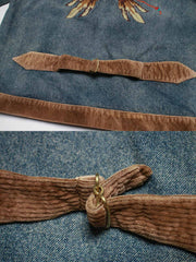 コーデュロイ補強部分と背中のインディアン刺繍のディテール特写