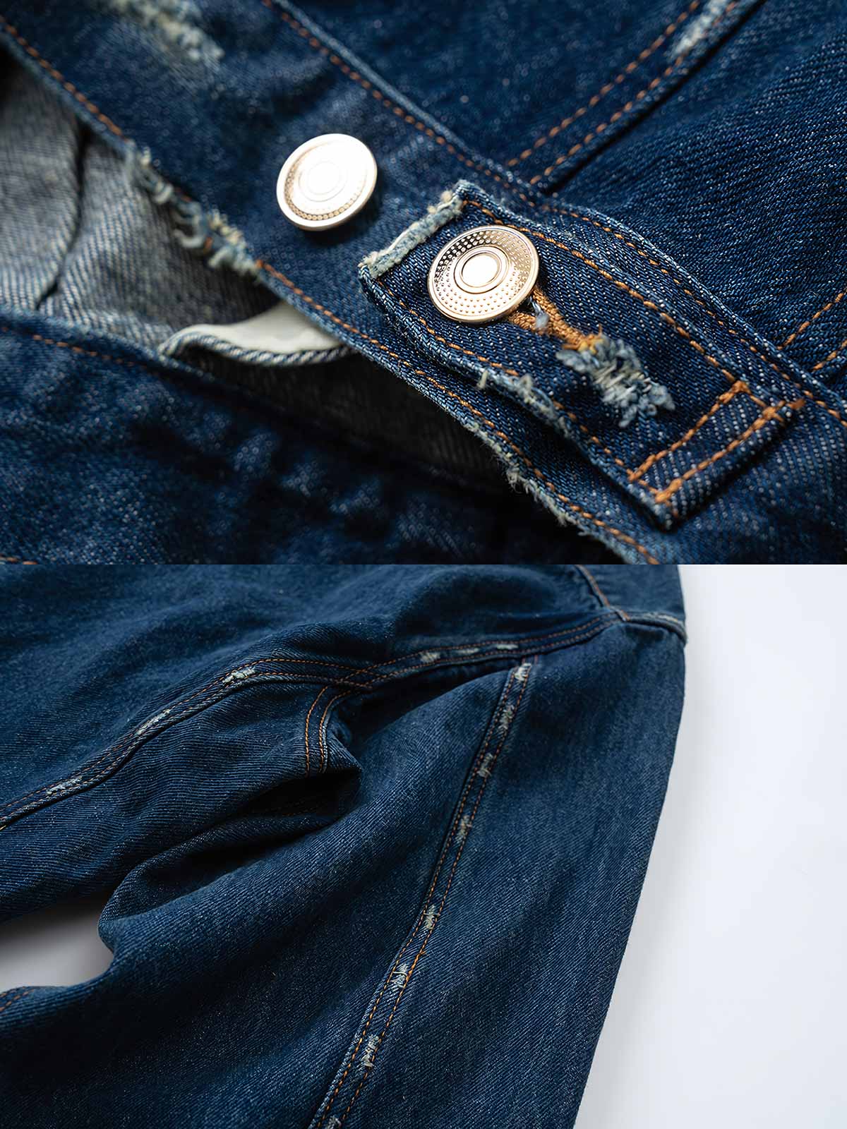 製品画像: ヴィンテージインディアンサンダーバード刺繍デニムジャケットの全体画像
詳細画像: インディアンサンダーバード刺繍ディテールとウォッシュ加工された立体的なカットの詳細画像