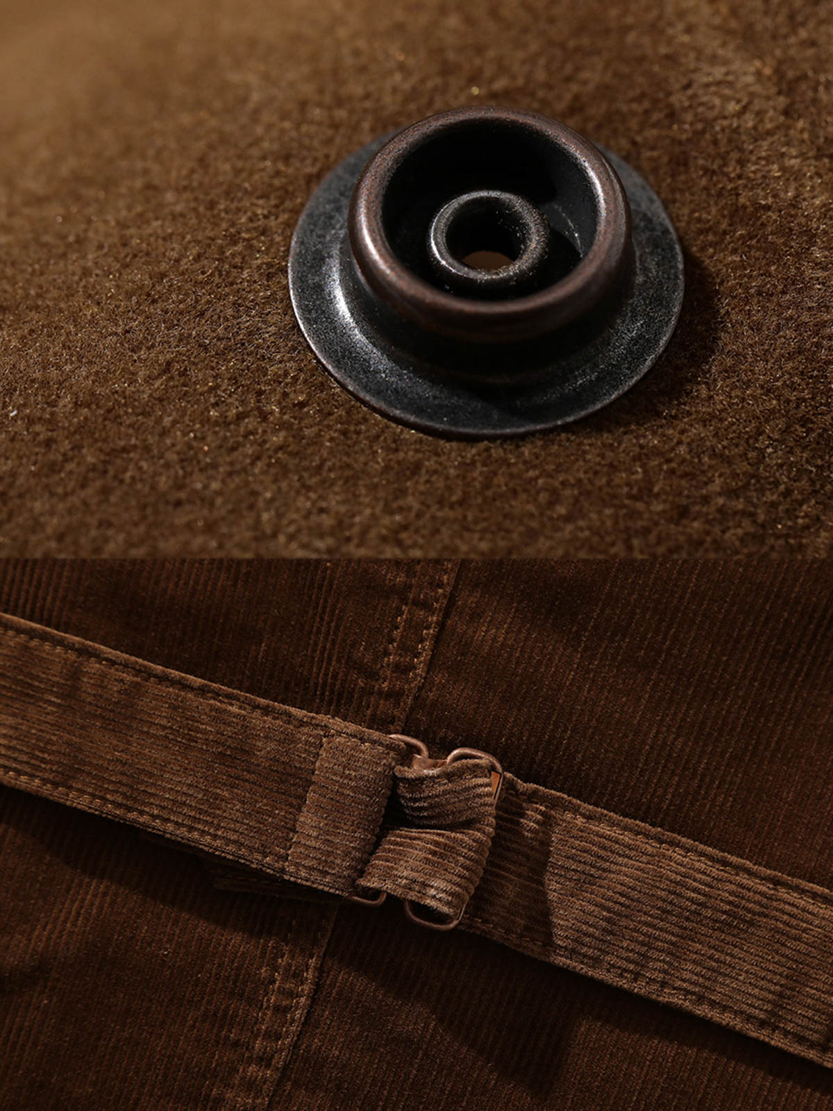 ベストのスエード風素材とコーデュロイのディテール - 秋冬の立体感とファッション性