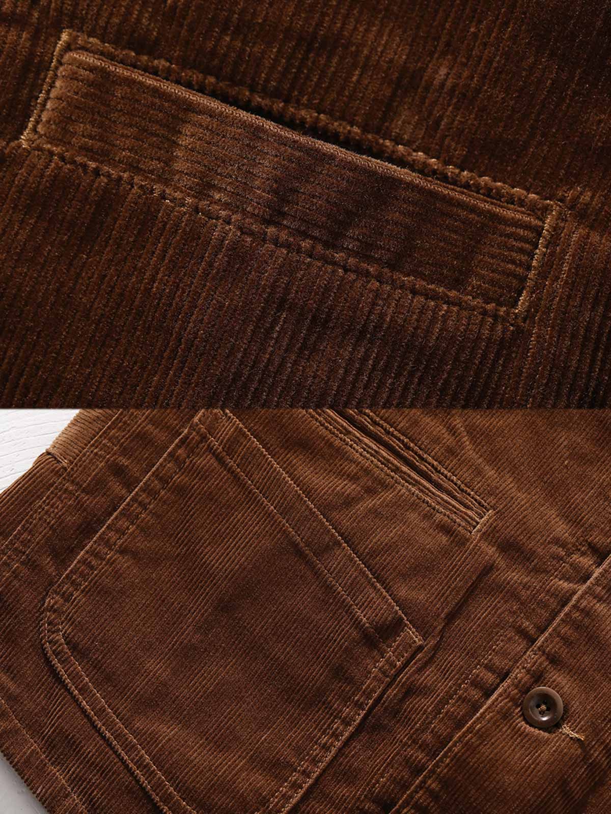 フォーポケットデザインとコーデュロイ素材のディテール - レイヤー感と実用性