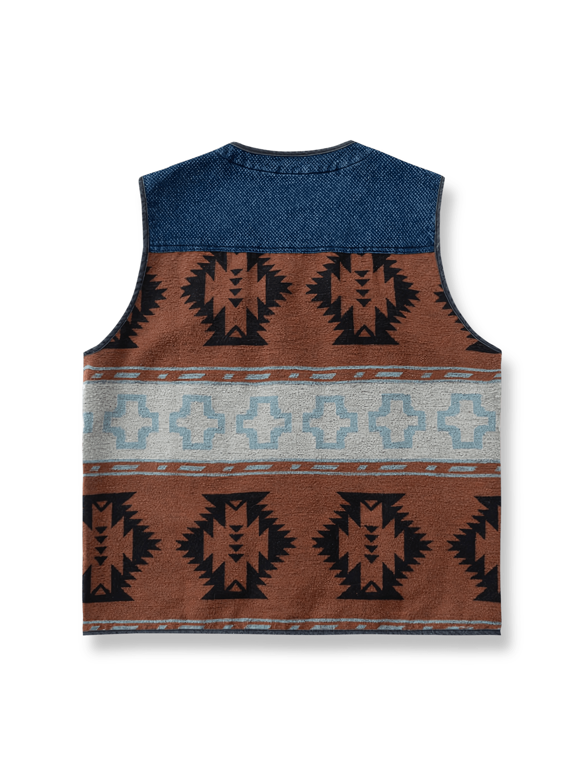 インディゴ染め剣道布パッチワークベストの平置き画像