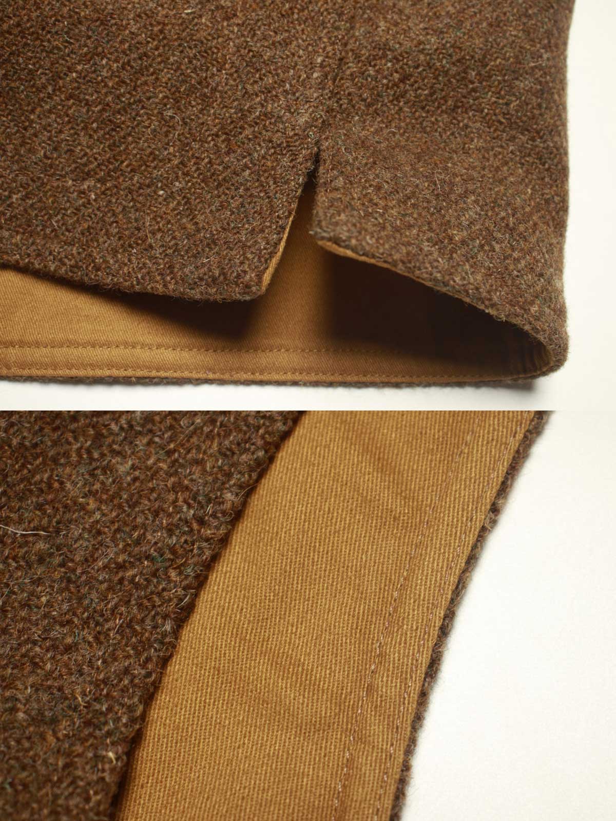 Mallalieus製ツイード生地と内側コットンライニングのディテール