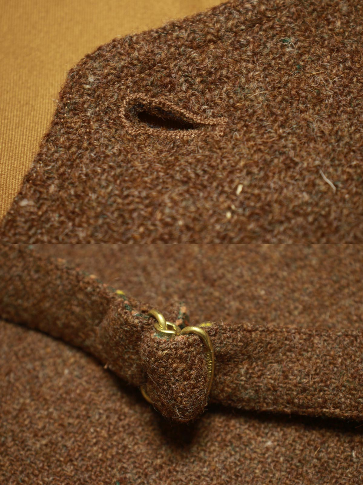 Mallalieus製ツイード生地と内側コットンライニングのディテール