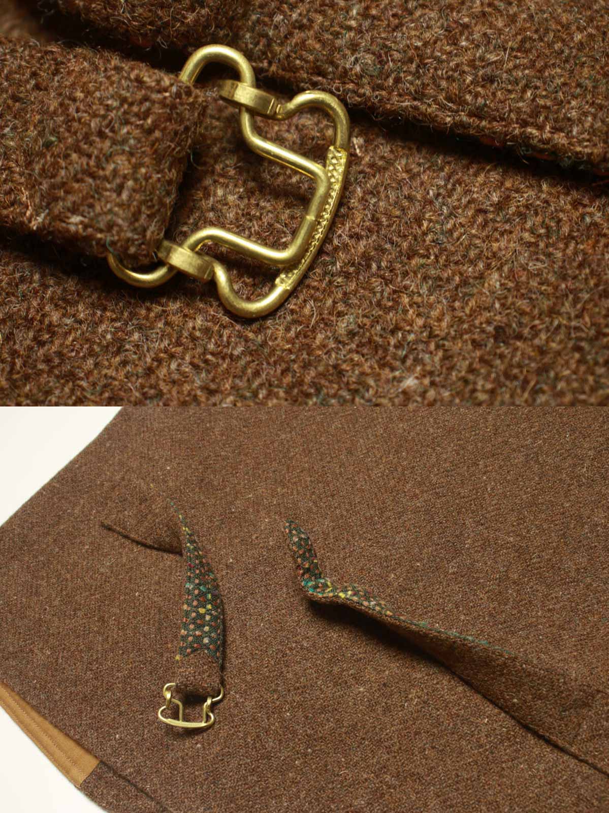 Mallalieus製ツイード生地と内側コットンライニングのディテール