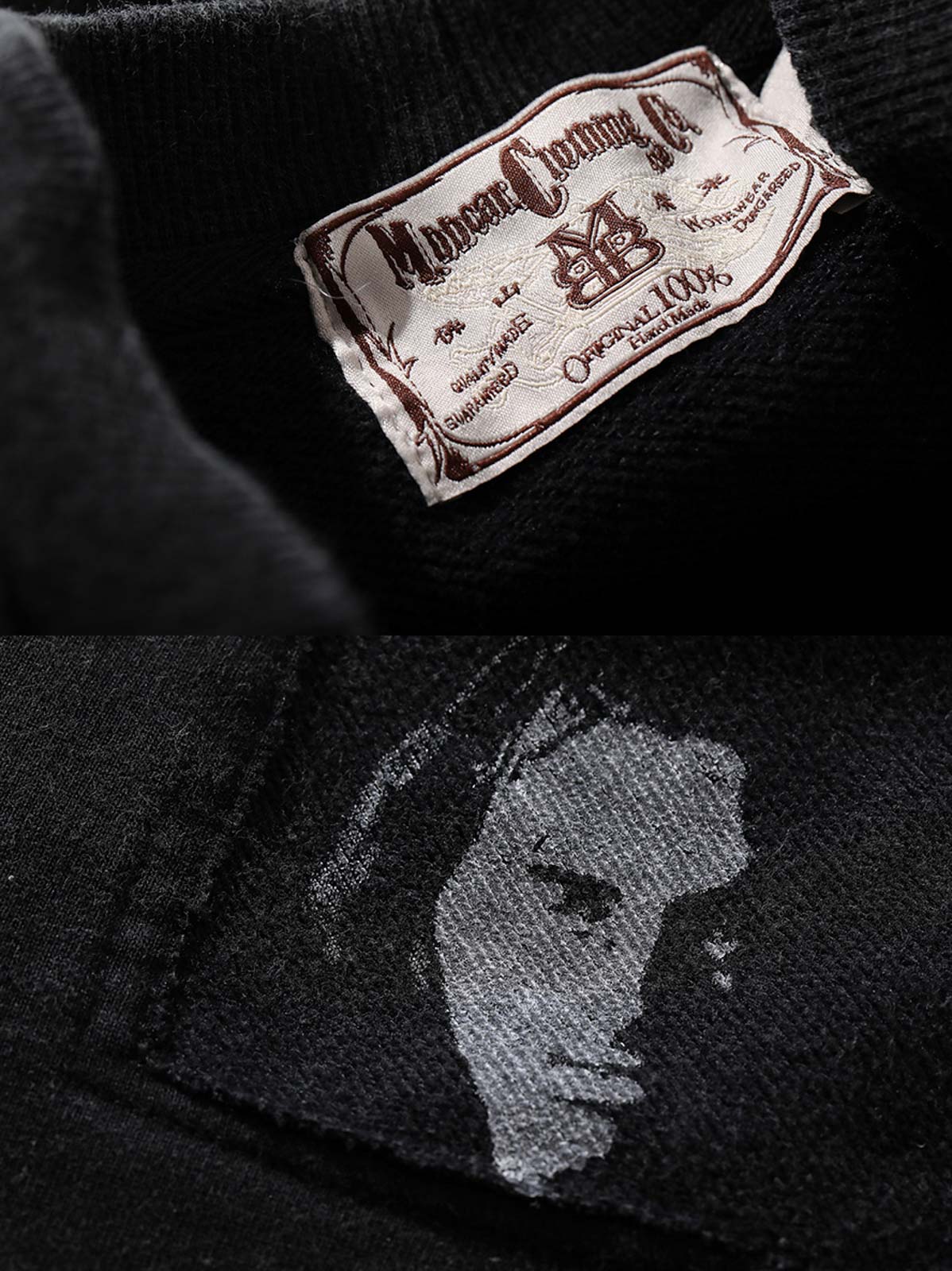 製品画像: ザ・ドアーズをテーマにしたヴィンテージウォッシュプリントスウェットシャツの正面画像
詳細画像: カットアウトデザインとプリントのディテールクローズアップ