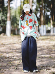 スイカ柄キューバカラーショートスリーブシャツ