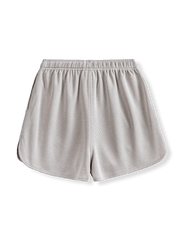 PESSOA CLUBワッフルメッシュショートパンツの伸縮性ウエストバンドとドローコードのディテール