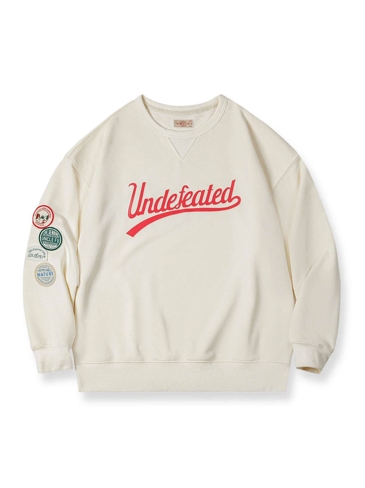 製品画像: カレッジ風ラグランスリーブスウェットシャツの全体図