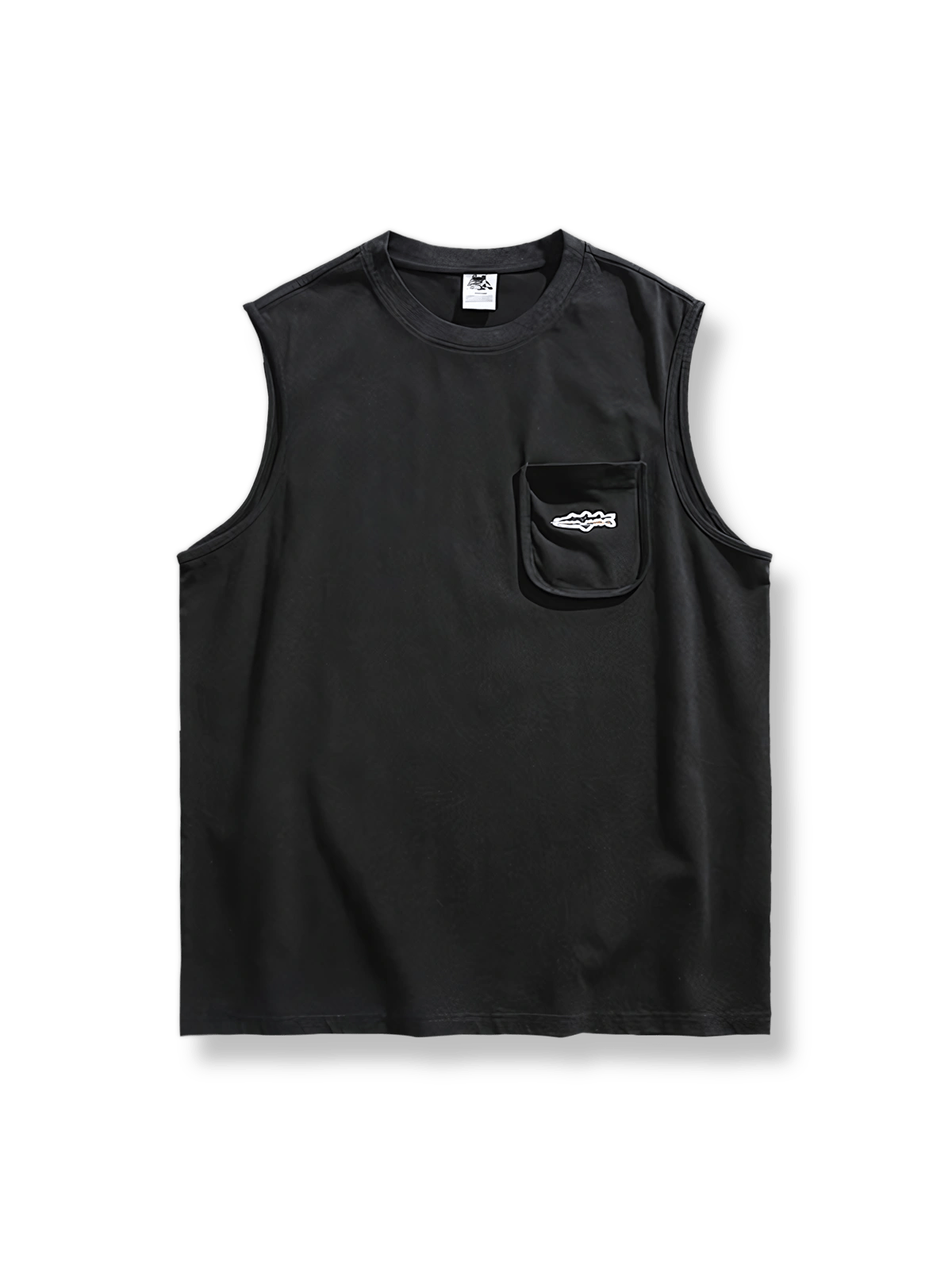 紫色のウォッシュ加工刺繍ロゴノースリーブタンクトップ正面展示