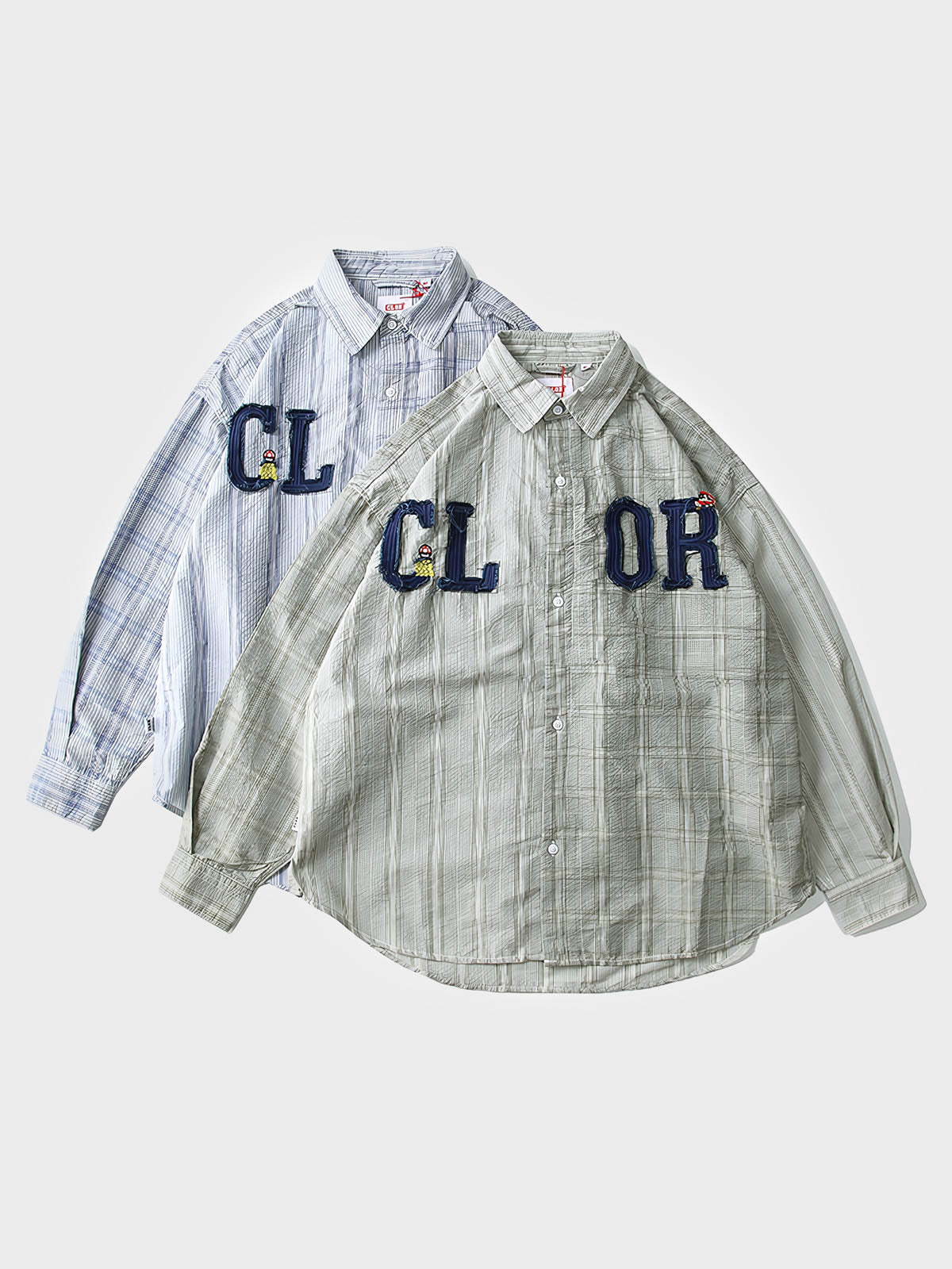 製品画像: ウォッシュドレターパッチ長袖シャツ全体図