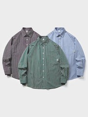 クラシックピンストライプアイスミント繊維シャツ