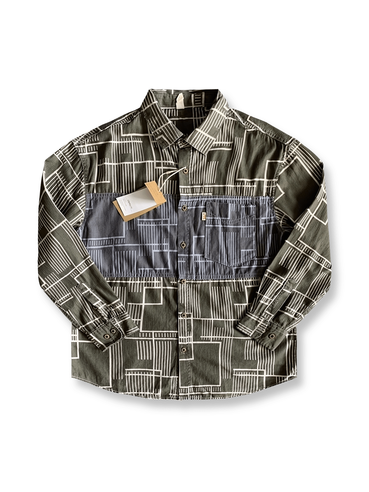 ジオメトリックシェイプ柄パッチワークシャツの全体画像