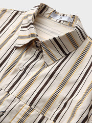 コントラスト ストライプ 半袖シャツ