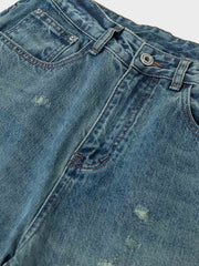 ウォッシュド加工 コットン ダメージデニムパンツ