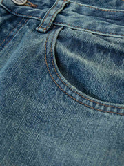 ウォッシュド加工 コットン ダメージデニムパンツ