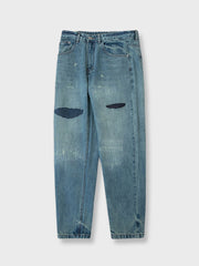 ウォッシュド加工 コットン ダメージデニムパンツ