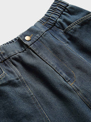 ウォッシュ加工 レトロ ワイド デニムパンツ