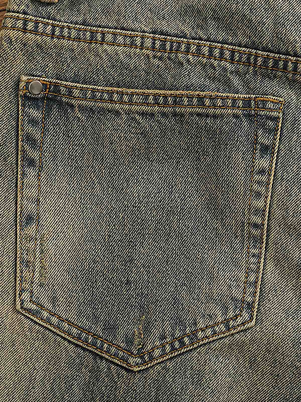 製品画像:レトロなルーズフィットのウォッシュドサンドカラーデニムパンツ
詳細画像:クラシックなサンドカラーデニムのディテール展示