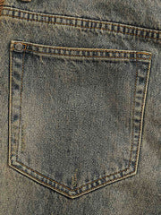 製品画像:レトロなルーズフィットのウォッシュドサンドカラーデニムパンツ
詳細画像:クラシックなサンドカラーデニムのディテール展示