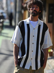 シルク コンビストライプ柄 半袖シャツ