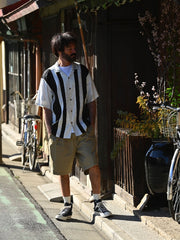 シルク コンビストライプ柄 半袖シャツ