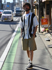 シルク コンビストライプ柄 半袖シャツ