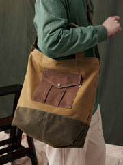 カラーブロックキャンバストート ショルダーバッグ