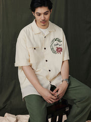 キューバカラー綿麻 半袖シャツ