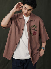 キューバカラー綿麻 半袖シャツ