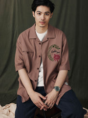 キューバカラー綿麻 半袖シャツ