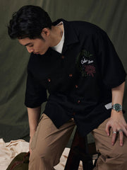 キューバカラー綿麻 半袖シャツ