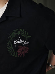 キューバカラー綿麻 半袖シャツ