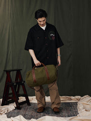 キューバカラー綿麻 半袖シャツ