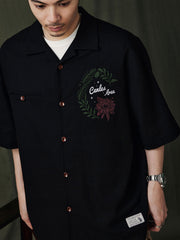 キューバカラー綿麻 半袖シャツ