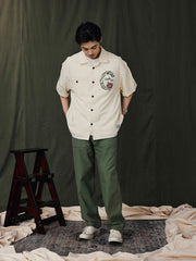 キューバカラー綿麻 半袖シャツ