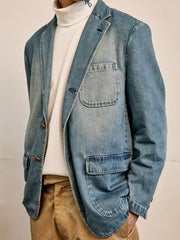 ウォッシュ加工シングルブレストデニムジャケット