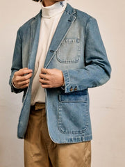 ウォッシュ加工シングルブレストデニムジャケット