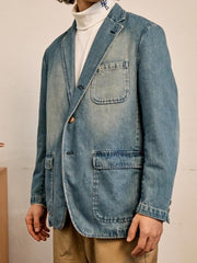 ウォッシュ加工シングルブレストデニムジャケット